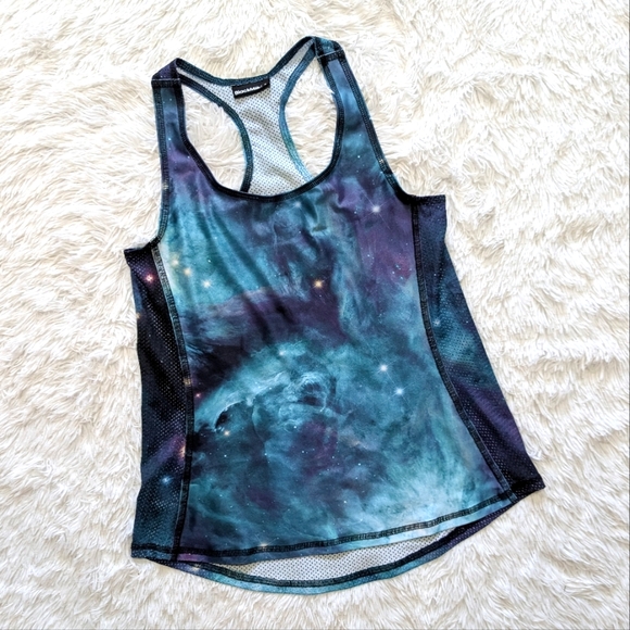 Blackmilk Galaxy Teal Knock Out Mesh Back Top Size Small - Picture 3 of 11